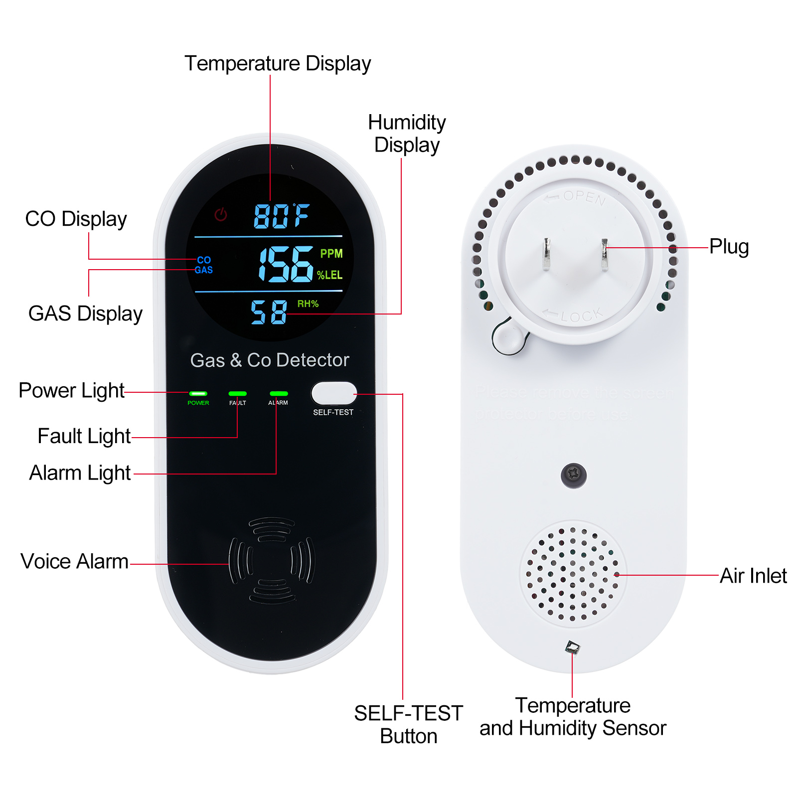 Alarma de monitor de CO 4 en 1 - Co Detector Plug reseña y precio